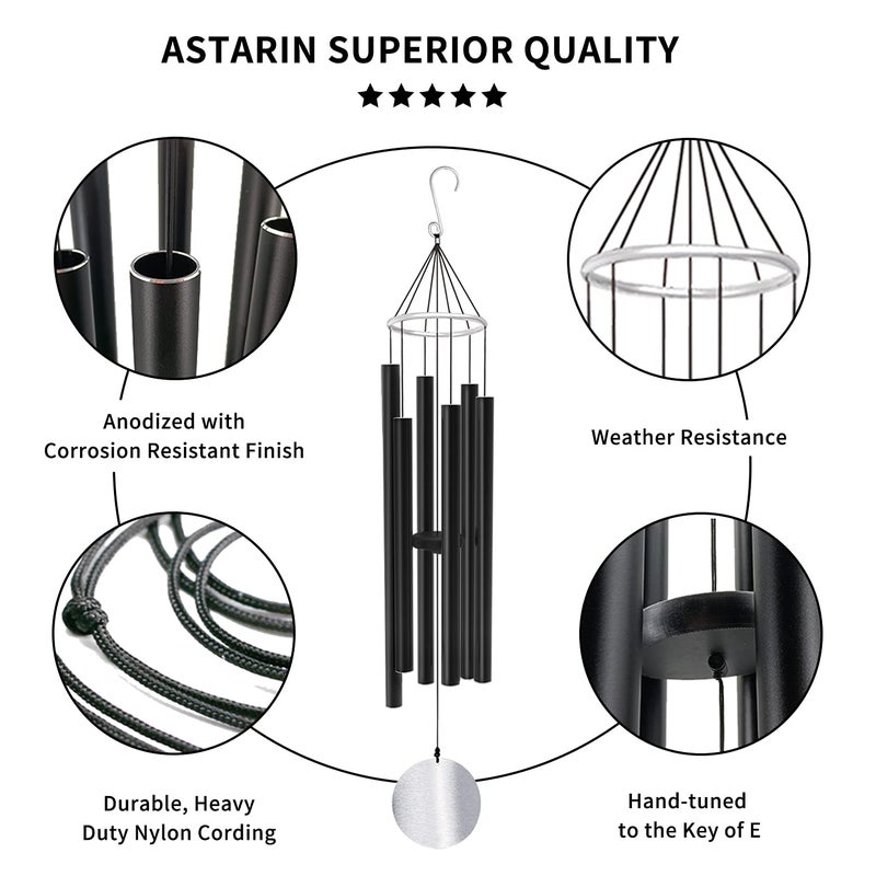 ASTARIN Wind Chimes Outdoor Large Deep Tone 36 Inch Large Chimes for Outside Tuned Relaxing Soothing Low Bass Memorial Windchimes Sympathy for Mom Dad Black - Image 2